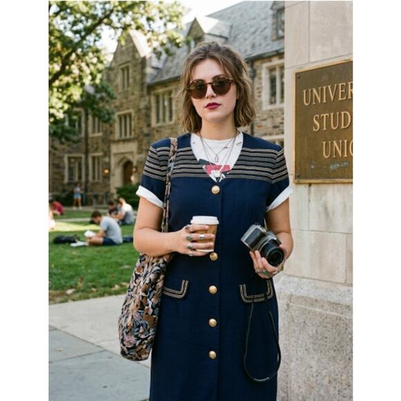 Leslie Fay Dresses & Skirts - Vintage Leslie Faye Navy Blazer Dress Gold Buttons Size 12 Classic Power Dress